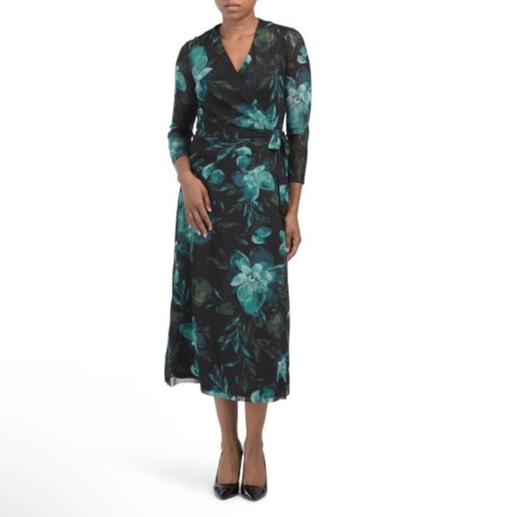 NEW ANNE KLEIN Floral Side Tie Cross Front Dress Sz Small $139 - Picture 1 of 5